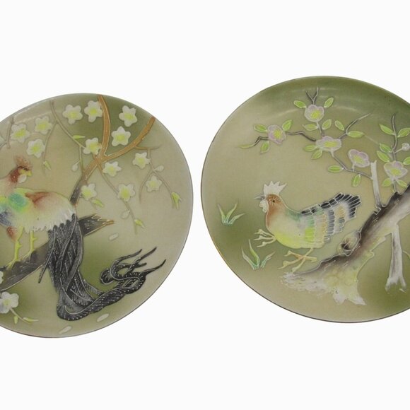 SHAFFORD Bird Plates 3D Set Of 2 Green Wall Art Japan Vintage 8" - Picture 2 of 12